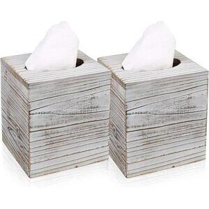 Wood square tissue box cover set of 2 decorative holder for bathroom bedroom off
